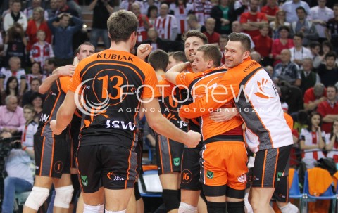  11.02.2014 RZESZOW POLAND <br />SIATKOWKA LIGA MISTRZOW MEN CEV VOLLEYBALL CHAMPIONS LEAGUE 2013/2014 MATCH<br />ASSECO RESOVIA -  JASTRZEBSKI WEGIEL <br />N/Z MICHAL KUBIAK WNICOLAS MARECHAL PATRYK CZARNOWSKI RADOSC WYGRANA EMOCJE AWANS<br /> 