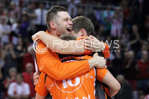  11.02.2014 RZESZOW POLAND <br />SIATKOWKA LIGA MISTRZOW MEN CEV VOLLEYBALL CHAMPIONS LEAGUE 2013/2014 MATCH<br />ASSECO RESOVIA -  JASTRZEBSKI WEGIEL <br />N/Z PATRYK CZARNOWSKI RADOSC EMOCJE WYGRANA AWANS<br /> 