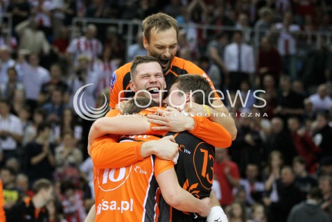  11.02.2014 RZESZOW POLAND <br />SIATKOWKA LIGA MISTRZOW MEN CEV VOLLEYBALL CHAMPIONS LEAGUE 2013/2014 MATCH<br />ASSECO RESOVIA -  JASTRZEBSKI WEGIEL <br />N/Z PATRYK CZARNOWSKI MICHAL LASKO MICHAL KUBIAK RADOSC EMOCJE AWANS WYGRANA<br /> 