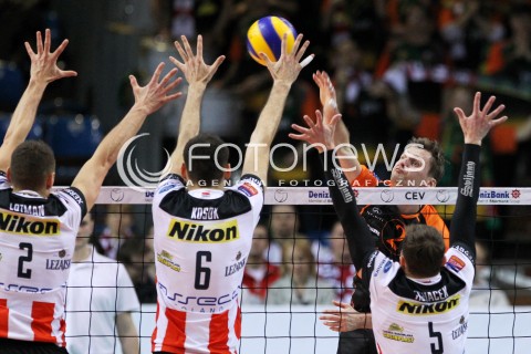  11.02.2014 RZESZOW POLAND <br />SIATKOWKA LIGA MISTRZOW MEN CEV VOLLEYBALL CHAMPIONS LEAGUE 2013/2014 MATCH<br />ASSECO RESOVIA -  JASTRZEBSKI WEGIEL <br />N/Z KRZYSZTOF GIERCZYNSKI PAUL LOTMAN GRZEGORZ KOSOK LUKAS TICHACEK <br /> 