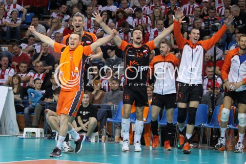  11.02.2014 RZESZOW POLAND <br />SIATKOWKA LIGA MISTRZOW MEN CEV VOLLEYBALL CHAMPIONS LEAGUE 2013/2014 MATCH<br />ASSECO RESOVIA -  JASTRZEBSKI WEGIEL <br />N/Z MICHAL KUBIAK ALEN PAJENK ROB BONTJE DAMIAN WOJTASZEK RADOSC EMOCJE <br /> 