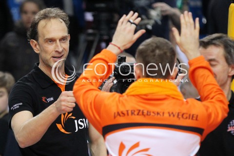  11.02.2014 RZESZOW POLAND <br />SIATKOWKA LIGA MISTRZOW MEN CEV VOLLEYBALL CHAMPIONS LEAGUE 2013/2014 MATCH<br />ASSECO RESOVIA -  JASTRZEBSKI WEGIEL <br />N/Z LORENZO BERNARDI TRENER ( HEAD COACH ) RADOSC EMOCJE <br /> 