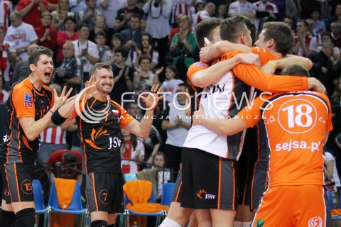  11.02.2014 RZESZOW POLAND <br />SIATKOWKA LIGA MISTRZOW MEN CEV VOLLEYBALL CHAMPIONS LEAGUE 2013/2014 MATCH<br />ASSECO RESOVIA -  JASTRZEBSKI WEGIEL <br />N/Z DMYTRO FILIPPOV MICHAL MASNY RADOSC EMOCJE <br /> 