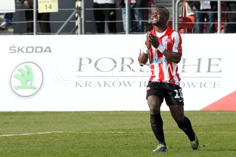  15.02.2014 KRAKOW<br />PILKA NOZNA POLSKA T-MOBILE EKSTRAKLASA SEZON 2013/2014 <br />FOOTBALL POLISH EKSTRAKLASA SEASON 2013/2014<br />CRACOVIA - ZAWISZA BYDGOSZCZ<br />N/Z SAIDI NTIBAZONKIZA ZLOSC EMOCJE PRZEGRANA PORAZKA SMUTEK<br /> 