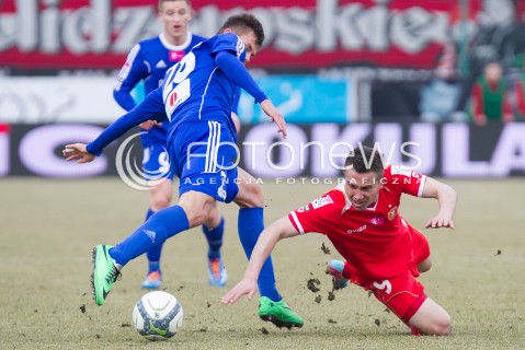  22.02.2014 LODZ PILKA NOZNA POLSKA T-MOBILE EKSTRAKLASA SEZON 2013/2014 FOOTBALL POLISH EKSTRAKLASA SEASON 2013/2014 WIDZEW LODZ - PIAST GLIWICE N/Z MARCIN KACZMAREK KORNEL OSYRA   