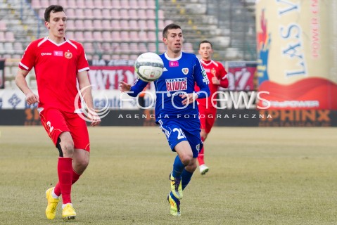  22.02.2014 LODZ PILKA NOZNA POLSKA T-MOBILE EKSTRAKLASA SEZON 2013/2014 FOOTBALL POLISH EKSTRAKLASA SEASON 2013/2014 WIDZEW LODZ - PIAST GLIWICE N/Z MAREK WASILUK HANZEL LUKASZ   