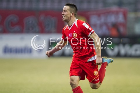  22.02.2014 LODZ PILKA NOZNA POLSKA T-MOBILE EKSTRAKLASA SEZON 2013/2014 FOOTBALL POLISH EKSTRAKLASA SEASON 2013/2014 WIDZEW LODZ - PIAST GLIWICE N/Z MARCIN KACZMAREK GOL RADOSC SYLWETKA   