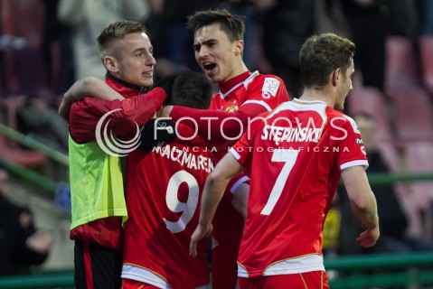  22.02.2014 LODZ PILKA NOZNA POLSKA T-MOBILE EKSTRAKLASA SEZON 2013/2014 FOOTBALL POLISH EKSTRAKLASA SEASON 2013/2014 WIDZEW LODZ - PIAST GLIWICE N/Z MARCIN KACZMAREK GOL RADOSC SYLWETKA   