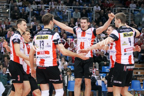  01.03.2014 RZESZOW <br />SIATKOWKA PLUS LIGA 2013/2014 MEN VOLLEYBALL POLAND POLISH PLUSLIGA LEAGUE SEASON 2013/2014 <br />MECZ ASSECO RESOVIA RZESZOW - CZARNI RADOM<br />N/Z DAWID KONARSKI WOJCIECH GRZYB LUKAS TICHACEK ALEH ACHREM OLIEG AKHREM PIOTR NOWAKOWSKI PETER VERES RADOSC EMOCJE <br /> 