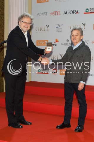  04.03.2014 WARSZAWA <br />SPOTKANIE Z NOMINOWANYMI DO POLSKICH NAGROD FILMOWYCH ORLY 2014 W PALACU PRYMASOWSKIM<br />N/Z ALLAN STARSKI DARIUSZ JABLONSKI<br /> 
