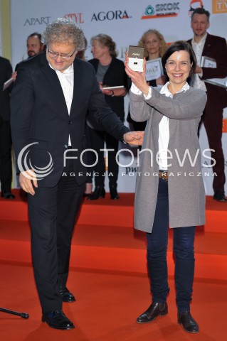  04.03.2014 WARSZAWA <br />SPOTKANIE Z NOMINOWANYMI DO POLSKICH NAGROD FILMOWYCH ORLY 2014 W PALACU PRYMASOWSKIM<br />N/Z AGATA KULESZA DARIUSZ JABLONSKI<br /> 