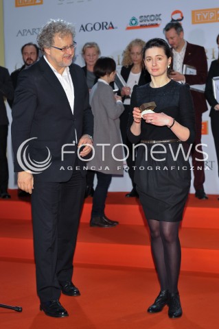  04.03.2014 WARSZAWA <br />SPOTKANIE Z NOMINOWANYMI DO POLSKICH NAGROD FILMOWYCH ORLY 2014 W PALACU PRYMASOWSKIM<br />N/Z AGNIESZKA GROCHOWSKA DARIUSZ JABLONSKI<br /> 