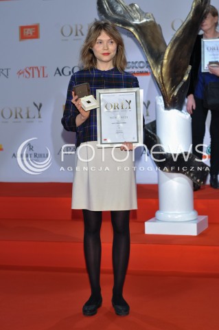  04.03.2014 WARSZAWA <br />SPOTKANIE Z NOMINOWANYMI DO POLSKICH NAGROD FILMOWYCH ORLY 2014 W PALACU PRYMASOWSKIM<br />N/Z AGATA TRZEBUCHOWSKA<br /> 