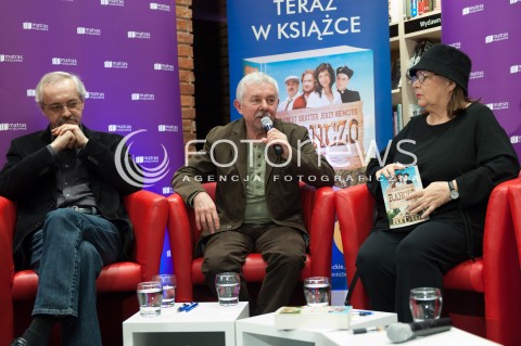  04.03.2014 WARSZAWA <br />SPOTKANIE Z AKTORAMI RANCZO W KSIEGARNII MATRAS<br />N/Z MARTA LIPINSKA ROBERT BRUTTER JERZY NIEMCZUK<br /> 