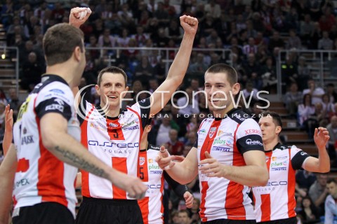  08.03.2014 RZESZOW <br />SIATKOWKA PLUS LIGA 2013/2014 MEN VOLLEYBALL POLAND POLISH PLUSLIGA LEAGUE SEASON 2013/2014 <br />MECZ ASSECO RESOVIA RZESZOW - EFFECTOR KIELCE <br />N/Z WOJCIECH GRZYB DAWID KONARSKI RADOSC EMOCJE <br /> 