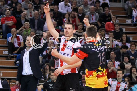  08.03.2014 RZESZOW <br />SIATKOWKA PLUS LIGA 2013/2014 MEN VOLLEYBALL POLAND POLISH PLUSLIGA LEAGUE SEASON 2013/2014 <br />MECZ ASSECO RESOVIA RZESZOW - EFFECTOR KIELCE <br />N/Z DAWID KONARSKI RADOSC EMOCJE ANDRZEJ KOWAL ( TRENER ) <br /> 