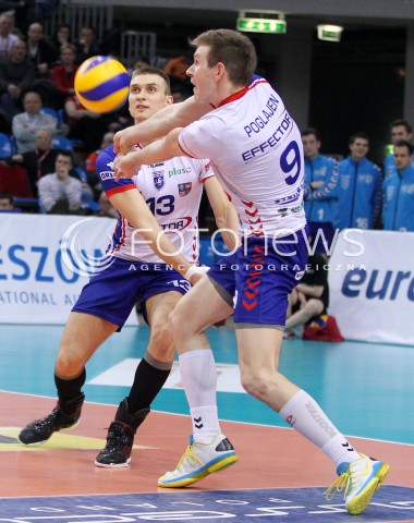  08.03.2014 RZESZOW <br />SIATKOWKA PLUS LIGA 2013/2014 MEN VOLLEYBALL POLAND POLISH PLUSLIGA LEAGUE SEASON 2013/2014 <br />MECZ ASSECO RESOVIA RZESZOW - EFFECTOR KIELCE <br />N/Z CRISTIAN POGLAJEN ADRIAN BUCHOWSKI <br /> 