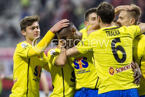  10.03.2014 LODZ PILKA NOZNA POLSKA T-MOBILE EKSTRAKLASA SEZON 2013/2014 FOOTBALL POLISH  WIDZEW LODZ - LECH POZNAN N/Z MANUEL ARBOLEDA GOL RADOSC  