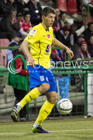  10.03.2014 LODZ PILKA NOZNA POLSKA T-MOBILE EKSTRAKLASA SEZON 2013/2014 FOOTBALL POLISH  WIDZEW LODZ - LECH POZNAN N/Z  MATEUSZ MOZDZEN SYLWETKA  