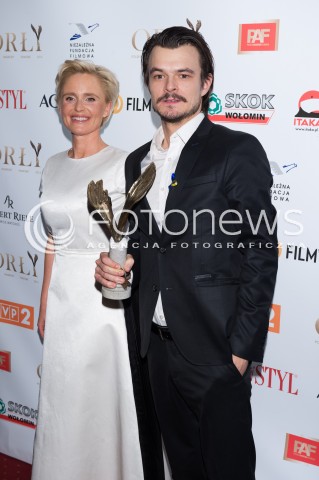  10.03.2014 WARSZAWA <br />WRECZENIE NAGROD ORLY 2014 W TEATRZE POLSKIM<br />N/Z KINGA PREIS DAWID OGRODNIK<br /> 