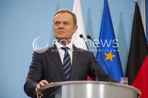  12.03.2014 WARSZAWA KONFERENCJA PRASOWA PREMIERA DONALDA TUSKA I KANCLERZ NIEMIEC ANGELI MERKEL PO SPOTKANIU W WARSZAWIE N/Z PREZES RADY MINISTROW PREMIER DONALD TUSK  