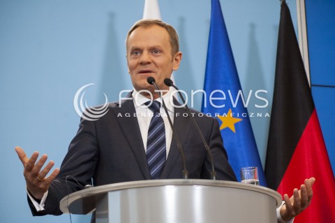  12.03.2014 WARSZAWA KONFERENCJA PRASOWA PREMIERA DONALDA TUSKA I KANCLERZ NIEMIEC ANGELI MERKEL PO SPOTKANIU W WARSZAWIE N/Z PREZES RADY MINISTROW PREMIER DONALD TUSK  