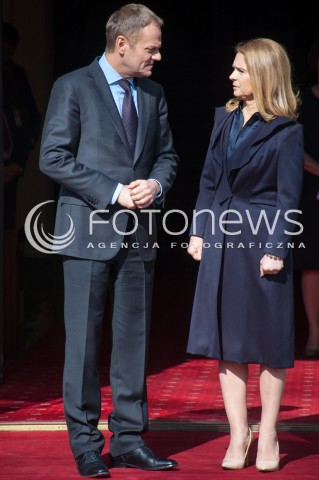  14.03.2014 WARSZAWA SPOTKANIE PREZESA RADY MINISTROW DONALDA TUSKA Z WICEPREZYDENTEM REPUBLIKI POLUDNIOWEJ AFRYKI  KGALEMA MOTLANTHE N/Z PREMIER DONALD TUSK Z MALZONKA MALGORZATA TUSK  