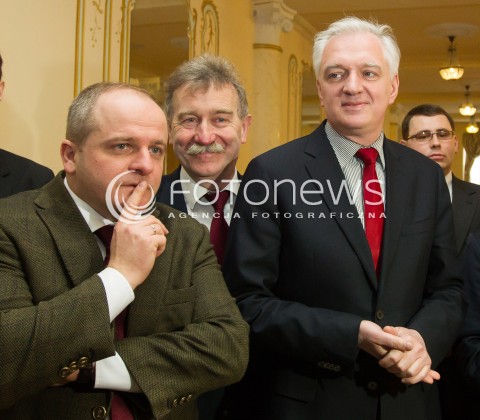  15.03.2014 JASIONKA<br />KONFERENCJA CWIERCWIECZE WOLNOSCI - WIES SRODKOWOEUROPEJSKA PO UPADKU KOMUNIZMU<br />N/Z PAWEL KOWAL (L) KAZIMIERZ JAWORSKI (C) JAROSLAW GOWIN (P) - PREZES POLSKA RAZEM<br /> 