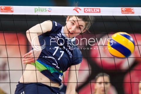  19.03.2014 LODZ SIATKOWKA ORLEN LIGA SEZON 2013/2014 PLAY OFF VOLLEYBALL POLISH SEASON BEEF MASTER BUDOWLANI LODZ - ATOM TREFL SOPOT N/Z JUSTYNA LUKASIK SYLWETKA  