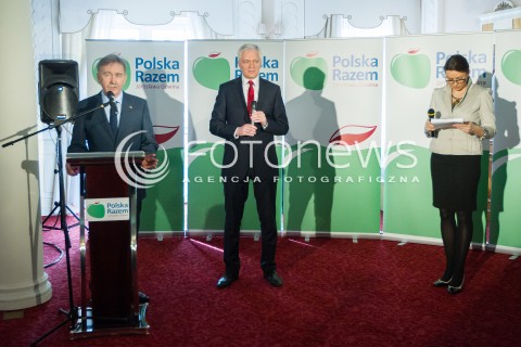  22.03.2014 RZESZOW<br />PREZENTACJA KANDYDATOW POLSKI RAZEM JAROSLAWA GOWINA DO PARLAMENTU EUROPEJSKIEGO NA PODKARPACIU<br />N/Z KAZIMIERZ JAWORSKI (NR 1 NA LISCIE) JAROSLAW GOWIN<br /> 