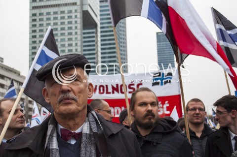  23.03.2014 WARSZAWA MARSZ NOWEJ PRAWICY PO WIELKIM KONGRESIE PRAWICY W WARSZAWIE N/Z PREZES KNP JANUSZ KORWIN MIKKE  