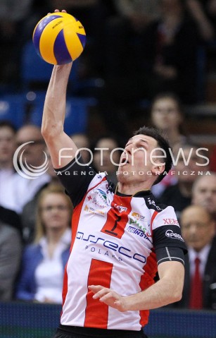  04.04.2014 RZESZOW <br />SIATKOWKA PLUS LIGA 2013/2014 MEN VOLLEYBALL POLAND POLISH PLUSLIGA LEAGUE SEASON 2013/2014 RUNDA PLAY-OFF POLFINAL SEMIFINAL<br />MECZ ASSECO RESOVIA - ZAKSA KEDZIERZYN KOZLE<br />N/Z OLIEG ACHREM ALEH AKHREM SYLWETKA ATAK<br /> 