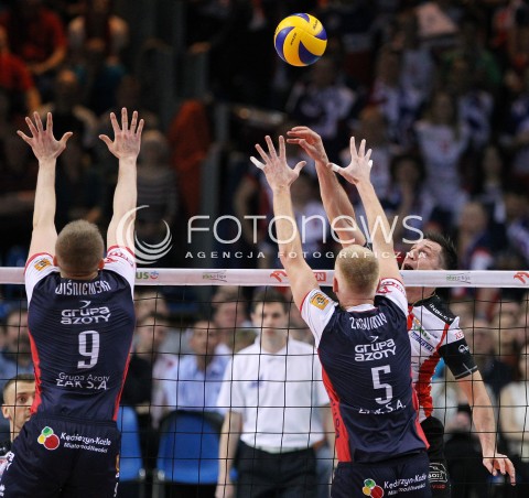  04.04.2014 RZESZOW <br />SIATKOWKA PLUS LIGA 2013/2014 MEN VOLLEYBALL POLAND POLISH PLUSLIGA LEAGUE SEASON 2013/2014 RUNDA PLAY-OFF POLFINAL SEMIFINAL<br />MECZ ASSECO RESOVIA - ZAKSA KEDZIERZYN KOZLE<br />N/Z OLIEG ACHREM ALEH AKHREM LUKASZ WISNIEWSKI PAWEL ZAGUMNY <br /> 
