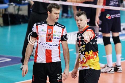  04.04.2014 RZESZOW <br />SIATKOWKA PLUS LIGA 2013/2014 MEN VOLLEYBALL POLAND POLISH PLUSLIGA LEAGUE SEASON 2013/2014 RUNDA PLAY-OFF POLFINAL SEMIFINAL<br />MECZ ASSECO RESOVIA - ZAKSA KEDZIERZYN KOZLE<br />N/Z PETER VERES KRZYSZTOF IGNACZAK <br /> 