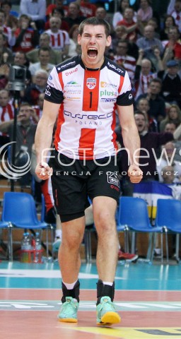  04.04.2014 RZESZOW <br />SIATKOWKA PLUS LIGA 2013/2014 MEN VOLLEYBALL POLAND POLISH PLUSLIGA LEAGUE SEASON 2013/2014 RUNDA PLAY-OFF POLFINAL SEMIFINAL<br />MECZ ASSECO RESOVIA - ZAKSA KEDZIERZYN KOZLE<br />N/Z DAWID KONARSKI SYLWETKA RADOSC EMOCJE <br /> 