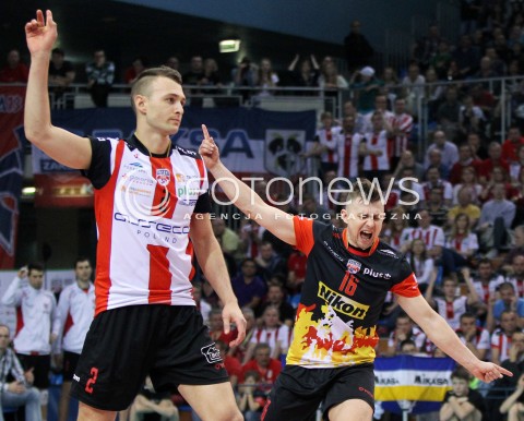  04.04.2014 RZESZOW <br />SIATKOWKA PLUS LIGA 2013/2014 MEN VOLLEYBALL POLAND POLISH PLUSLIGA LEAGUE SEASON 2013/2014 RUNDA PLAY-OFF POLFINAL SEMIFINAL<br />MECZ ASSECO RESOVIA - ZAKSA KEDZIERZYN KOZLE<br />N/Z PAUL LOTMAN KRZYSZTOF IGNACZAK RADOSC EMOCJE SYLWETKA <br /> 