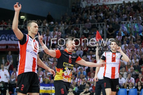  04.04.2014 RZESZOW <br />SIATKOWKA PLUS LIGA 2013/2014 MEN VOLLEYBALL POLAND POLISH PLUSLIGA LEAGUE SEASON 2013/2014 RUNDA PLAY-OFF POLFINAL SEMIFINAL<br />MECZ ASSECO RESOVIA - ZAKSA KEDZIERZYN KOZLE<br />N/Z PAUL LOTMAN KRZYSZTOF IGNACZAK RADOSC EMOCJE <br /> 