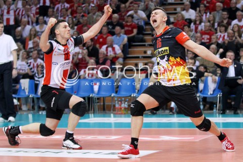  04.04.2014 RZESZOW <br />SIATKOWKA PLUS LIGA 2013/2014 MEN VOLLEYBALL POLAND POLISH PLUSLIGA LEAGUE SEASON 2013/2014 RUNDA PLAY-OFF POLFINAL SEMIFINAL<br />MECZ ASSECO RESOVIA - ZAKSA KEDZIERZYN KOZLE<br />N/Z KRZYSZTOF IGNACZAK ALEH ACHREM OLIEG AKHREM RADOSC EMOCJE SYLWETKA <br /> 