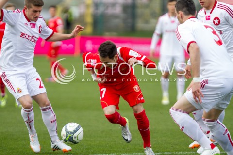  05.04.2014 LODZ PILKA NOZNA POLSKA T-MOBILE EKSTRAKLASA SEZON SEASON 2013/2014 FOOTBALL POLISH  WIDZEW LODZ - WISLA KRAKOW N/Z MARIUSZ RYBICKI GOL  
