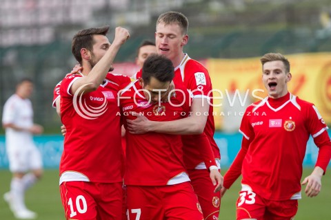  05.04.2014 LODZ PILKA NOZNA POLSKA T-MOBILE EKSTRAKLASA SEZON SEASON 2013/2014 FOOTBALL POLISH  WIDZEW LODZ - WISLA KRAKOW N/Z MARIUSZ RYBICKI GOL RADOSC  