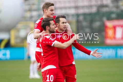  05.04.2014 LODZ PILKA NOZNA POLSKA T-MOBILE EKSTRAKLASA SEZON SEASON 2013/2014 FOOTBALL POLISH  WIDZEW LODZ - WISLA KRAKOW N/Z MARIUSZ RYBICKI GOL RADOSC  