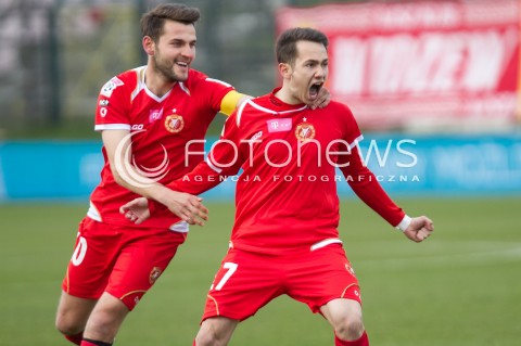  05.04.2014 LODZ PILKA NOZNA POLSKA T-MOBILE EKSTRAKLASA SEZON SEASON 2013/2014 FOOTBALL POLISH  WIDZEW LODZ - WISLA KRAKOW N/Z MARIUSZ RYBICKI GOL RADOSC  