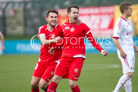  05.04.2014 LODZ PILKA NOZNA POLSKA T-MOBILE EKSTRAKLASA SEZON SEASON 2013/2014 FOOTBALL POLISH  WIDZEW LODZ - WISLA KRAKOW N/Z MARIUSZ RYBICKI GOL RADOSC  