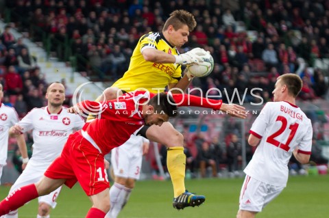  05.04.2014 LODZ PILKA NOZNA POLSKA T-MOBILE EKSTRAKLASA SEZON SEASON 2013/2014 FOOTBALL POLISH  WIDZEW LODZ - WISLA KRAKOW N/Z KRYSIAN NOWAK MICHAL MISKIEWICZ  