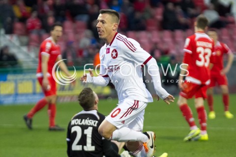  05.04.2014 LODZ PILKA NOZNA POLSKA T-MOBILE EKSTRAKLASA SEZON SEASON 2013/2014 FOOTBALL POLISH  WIDZEW LODZ - WISLA KRAKOW N/Z LUKASZ GARGULA GOL  