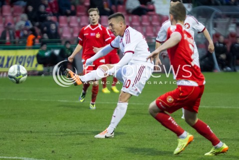  05.04.2014 LODZ PILKA NOZNA POLSKA T-MOBILE EKSTRAKLASA SEZON SEASON 2013/2014 FOOTBALL POLISH  WIDZEW LODZ - WISLA KRAKOW N/Z LUKASZ GARGULA GOL  