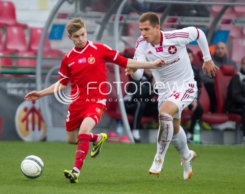  05.04.2014 LODZ PILKA NOZNA POLSKA T-MOBILE EKSTRAKLASA SEZON SEASON 2013/2014 FOOTBALL POLISH  WIDZEW LODZ - WISLA KRAKOW N/Z BARTLOMIEJ KASPRZAK ALAN URYGA  
