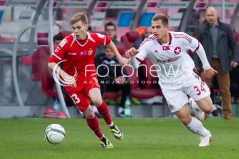  05.04.2014 LODZ PILKA NOZNA POLSKA T-MOBILE EKSTRAKLASA SEZON SEASON 2013/2014 FOOTBALL POLISH  WIDZEW LODZ - WISLA KRAKOW N/Z BARTLOMIEJ KASPRZAK ALAN URYGA  