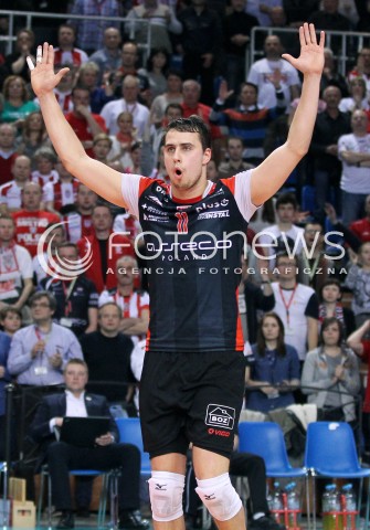  05.04.2014 RZESZOW <br />SIATKOWKA PLUS LIGA 2013/2014 MEN VOLLEYBALL POLAND POLISH PLUSLIGA LEAGUE SEASON 2013/2014 RUNDA PLAY-OFF POLFINAL SEMIFINAL<br />MECZ ASSECO RESOVIA - ZAKSA KEDZIERZYN KOZLE<br />N/Z FABIAN DRZYZGA RADOSC EMOCJE SYLWETKA <br /> 