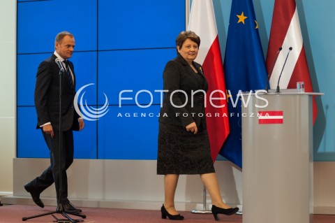  09.04.2014 WARSZAWA<br />KONFERENCJA PRASOWA PREMIERA RP I PREMIERA LOTWY<br />N/Z PREMIER RP DONALD TUSK PREMIER LOTWY LAIMDOTA STRAUJUMA<br /> 
